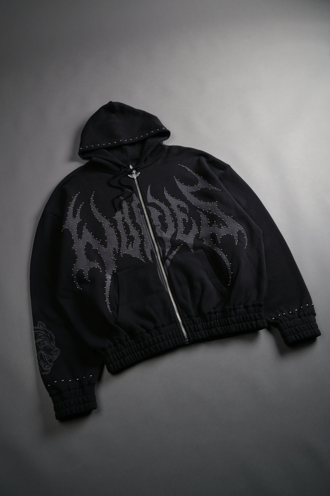 Studded Hesh "Chambers" Zip Hoodie in Black