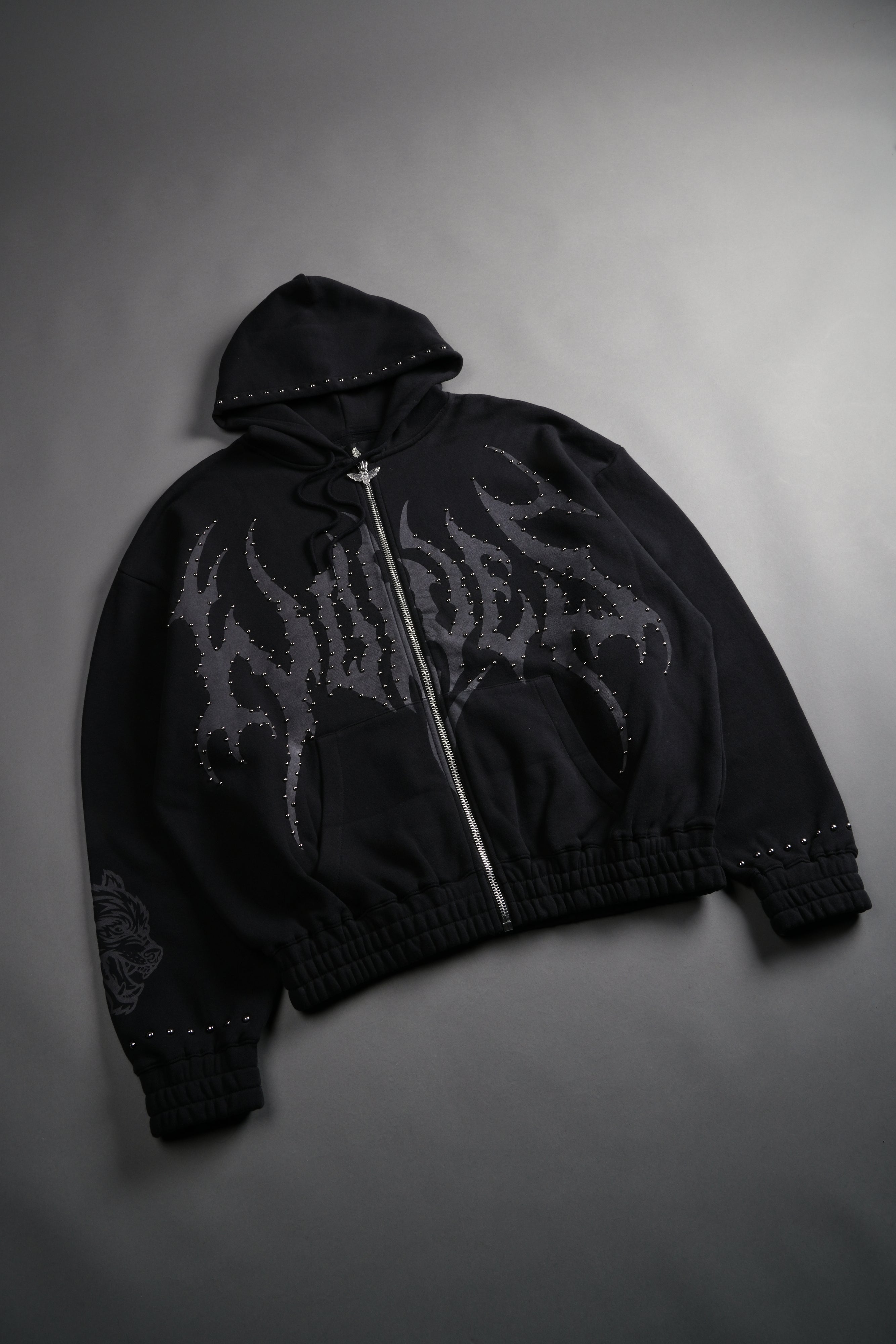 Studded Hesh "Chambers" Zip Hoodie in Black