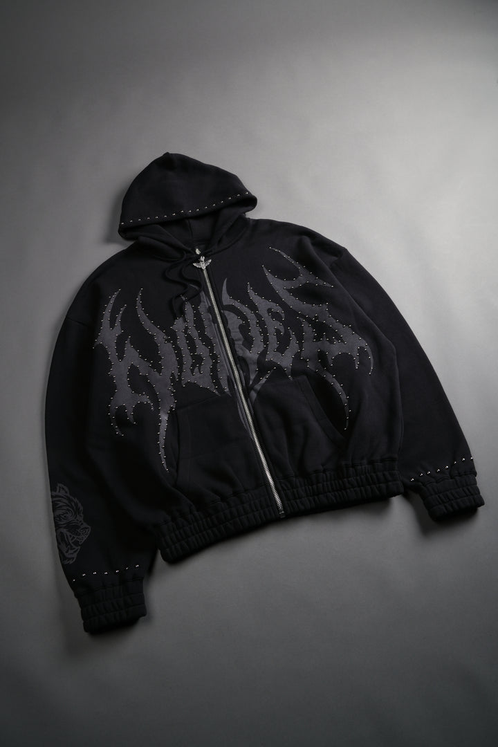 Studded Hesh "Chambers" Zip Hoodie in Black