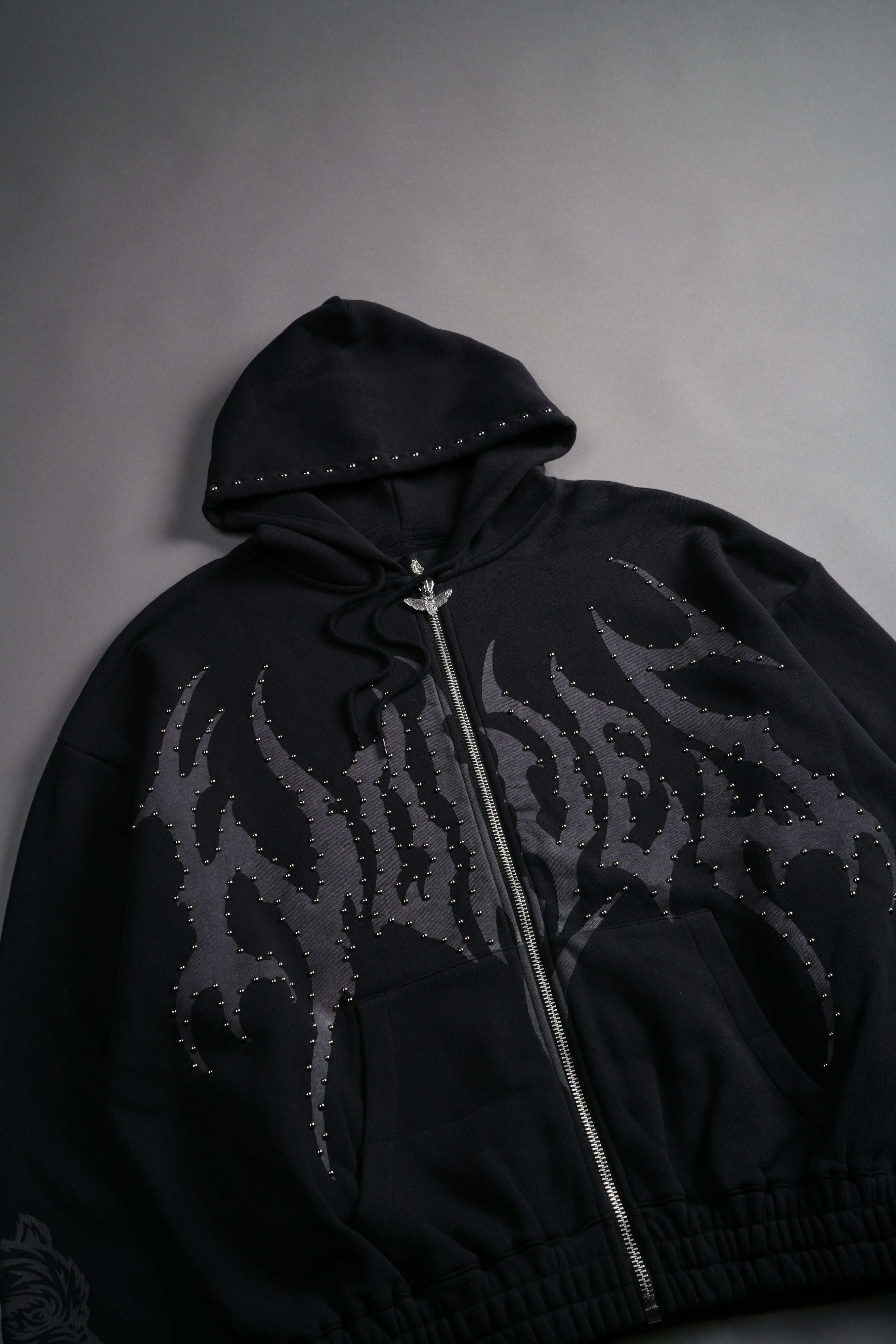 Studded Hesh "Chambers" Zip Hoodie in Black