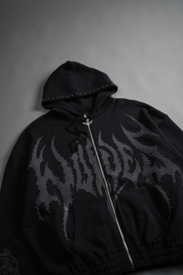 Studded Hesh "Chambers" Zip Hoodie in Black