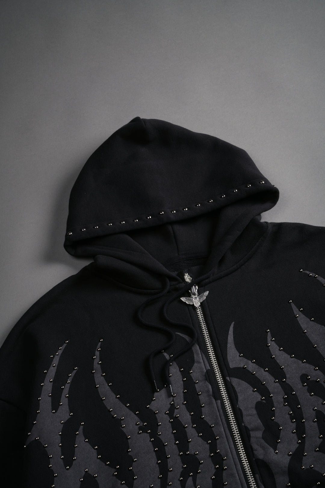 Studded Hesh "Chambers" Zip Hoodie in Black