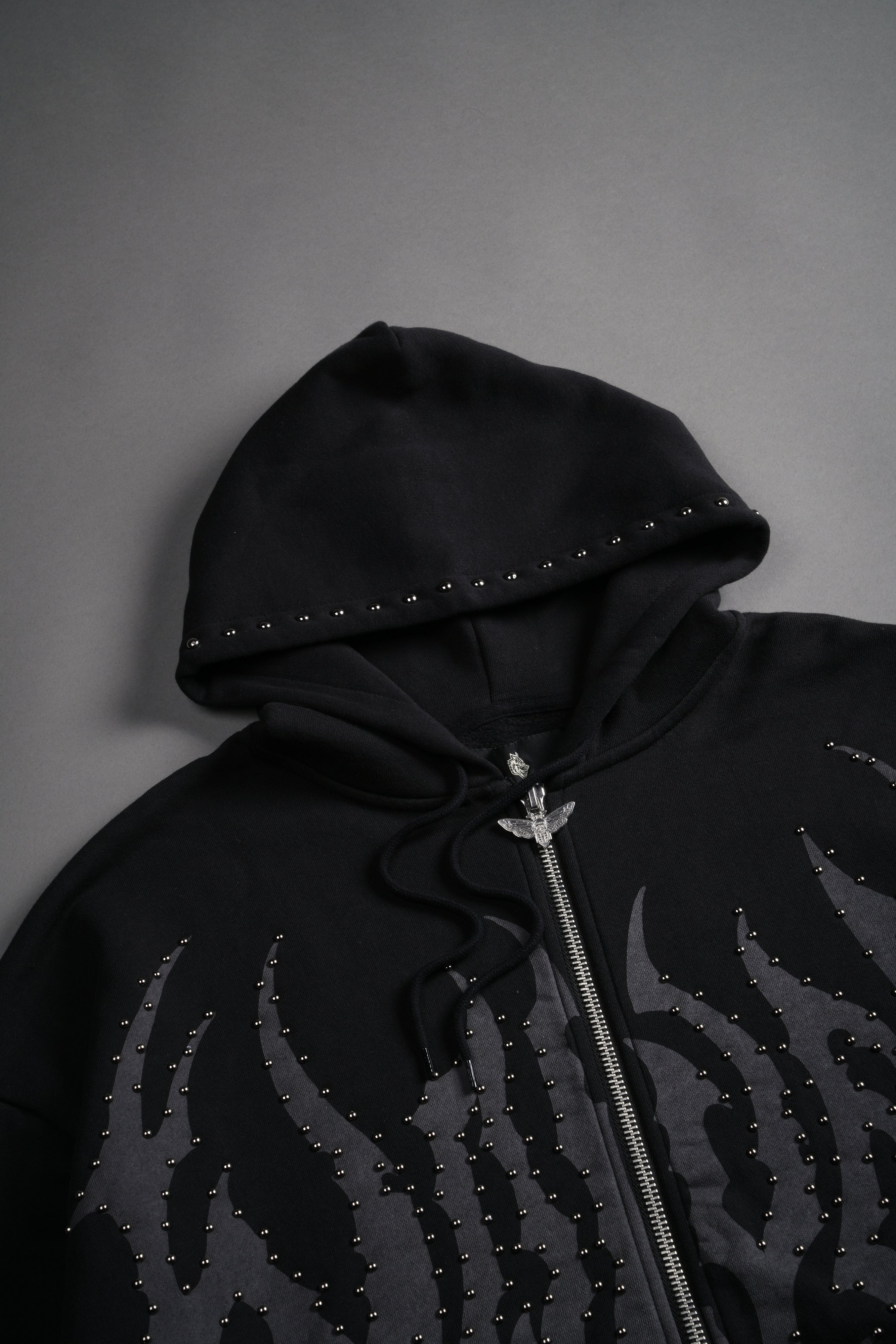 Studded Hesh "Chambers" Zip Hoodie in Black