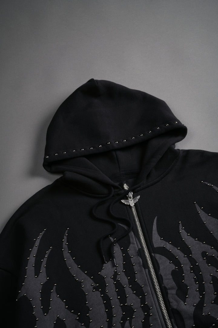 Studded Hesh "Chambers" Zip Hoodie in Black