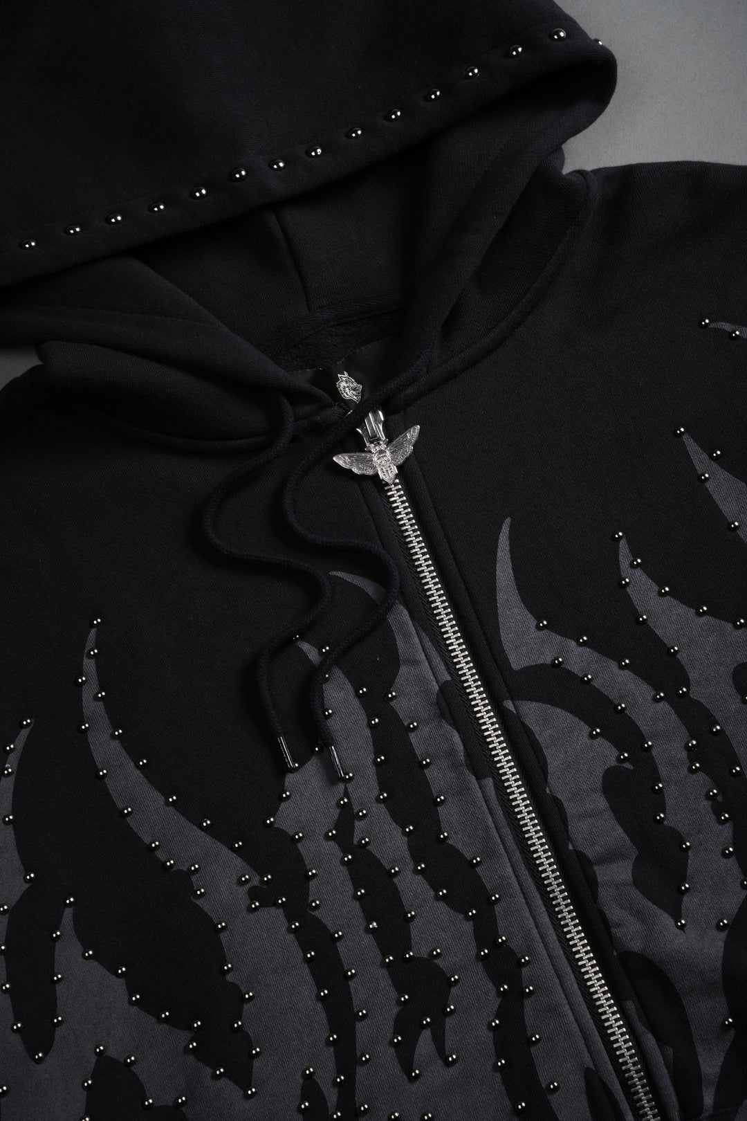 Studded Hesh "Chambers" Zip Hoodie in Black