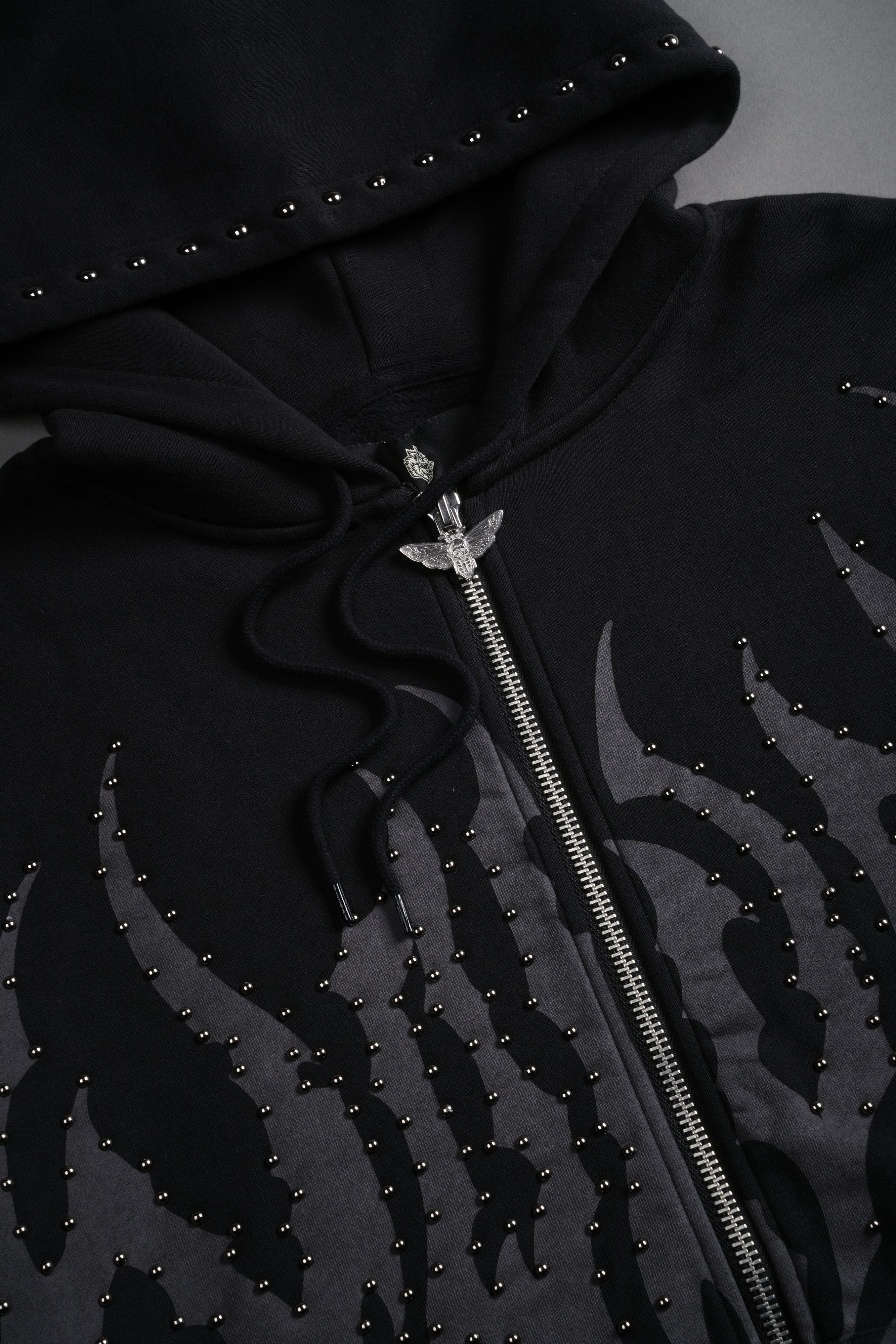 Studded Hesh "Chambers" Zip Hoodie in Black