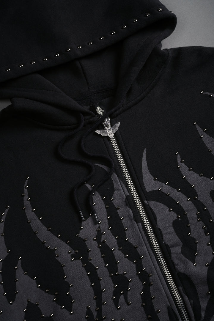 Studded Hesh "Chambers" Zip Hoodie in Black