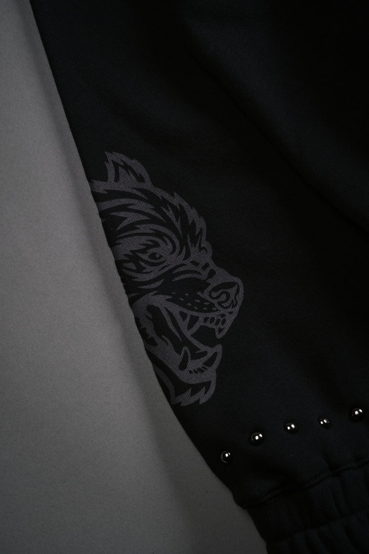 Studded Hesh "Chambers" Zip Hoodie in Black