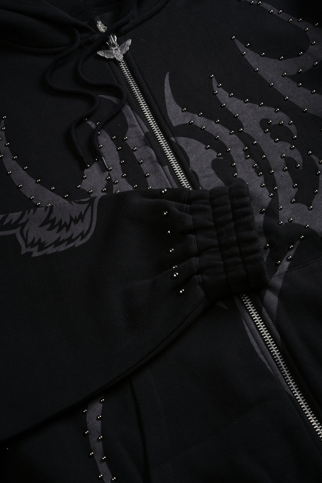 Studded Hesh "Chambers" Zip Hoodie in Black