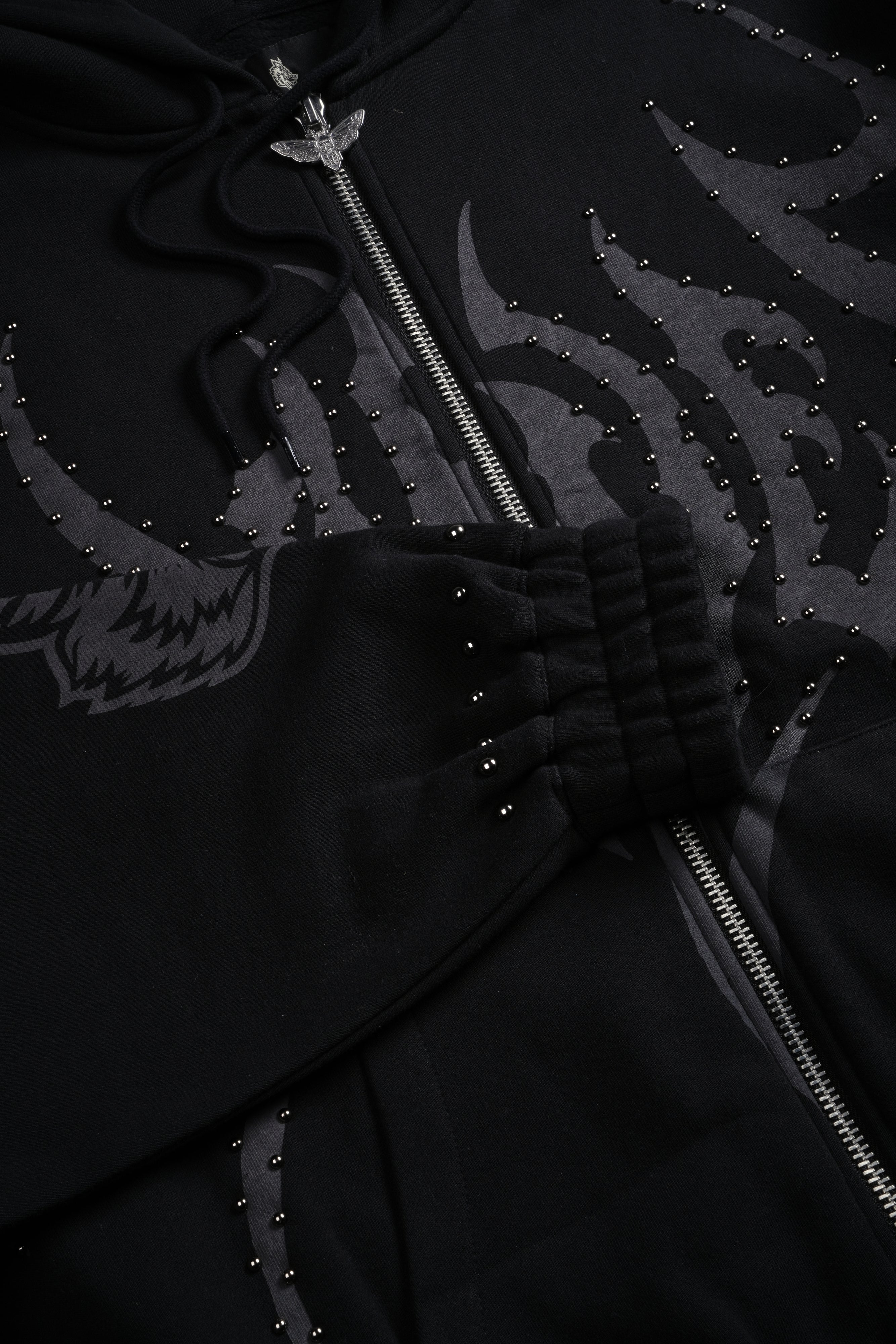 Studded Hesh "Chambers" Zip Hoodie in Black