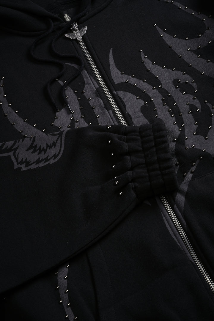 Studded Hesh "Chambers" Zip Hoodie in Black
