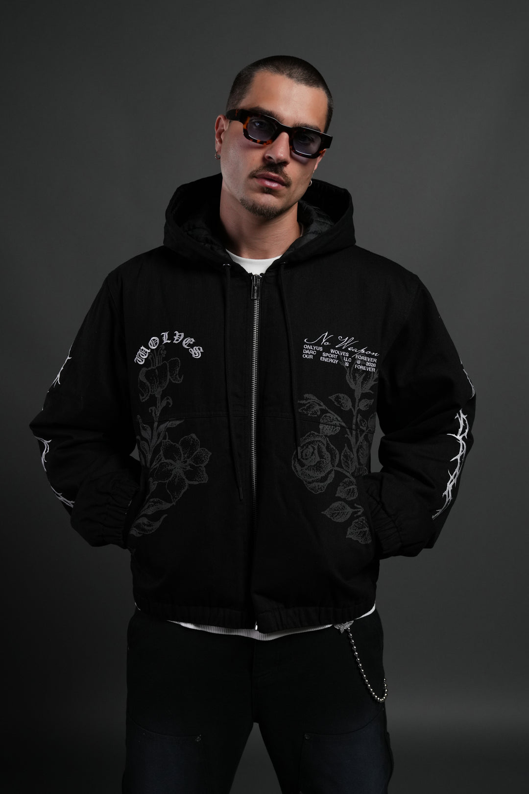 Wolves Pray Calaway Jacket in Distressed Black
