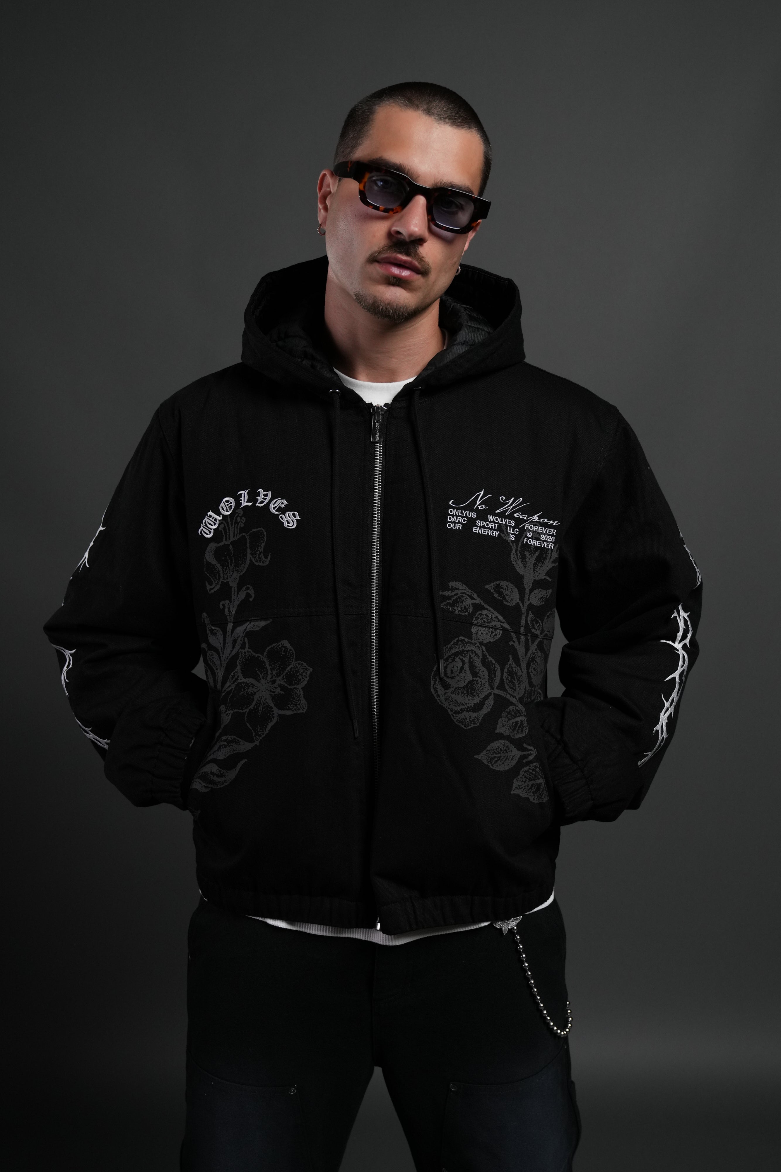 Wolves Pray Calaway Jacket in Distressed Black