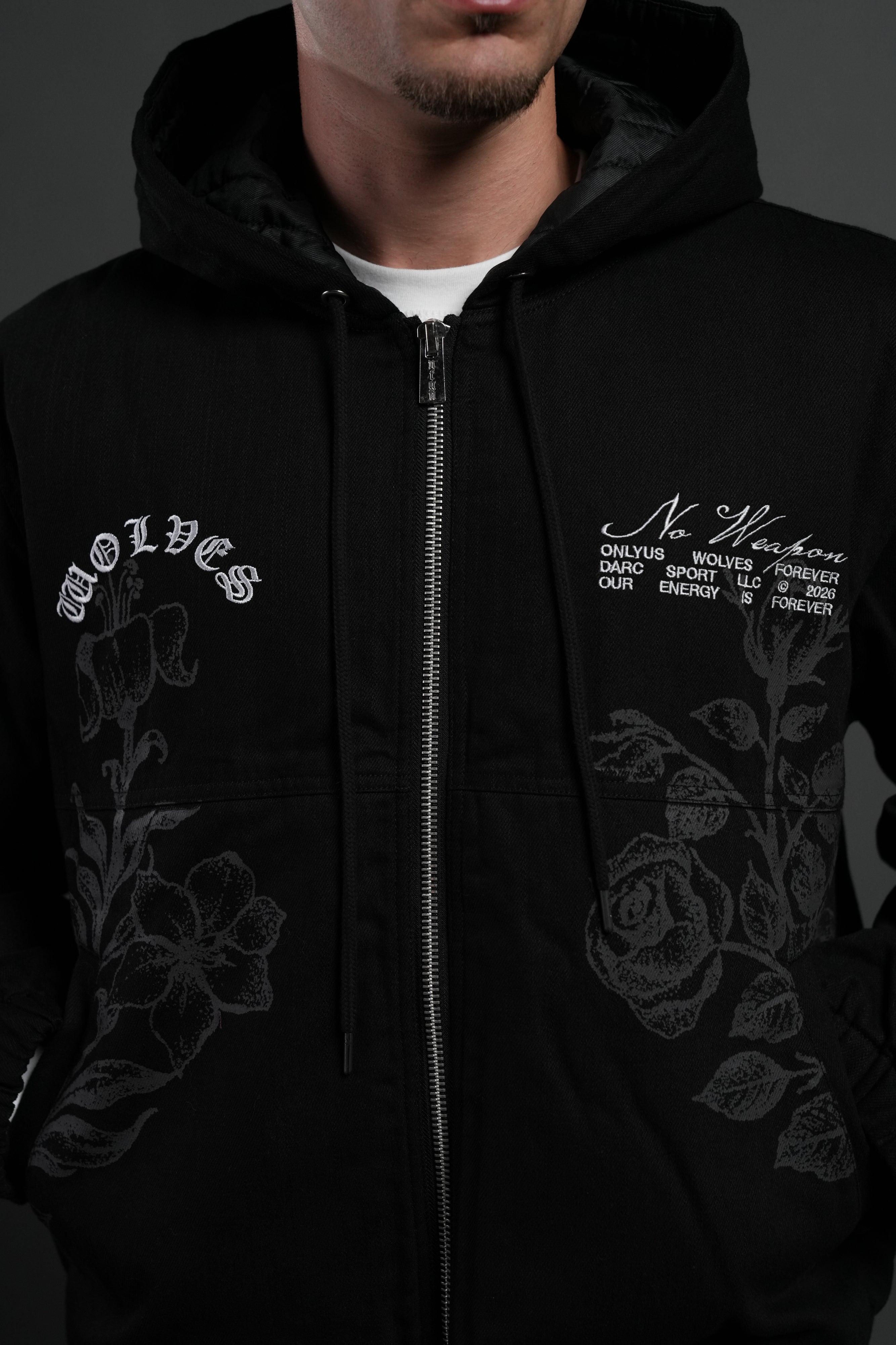 Wolves Pray Calaway Jacket in Distressed Black