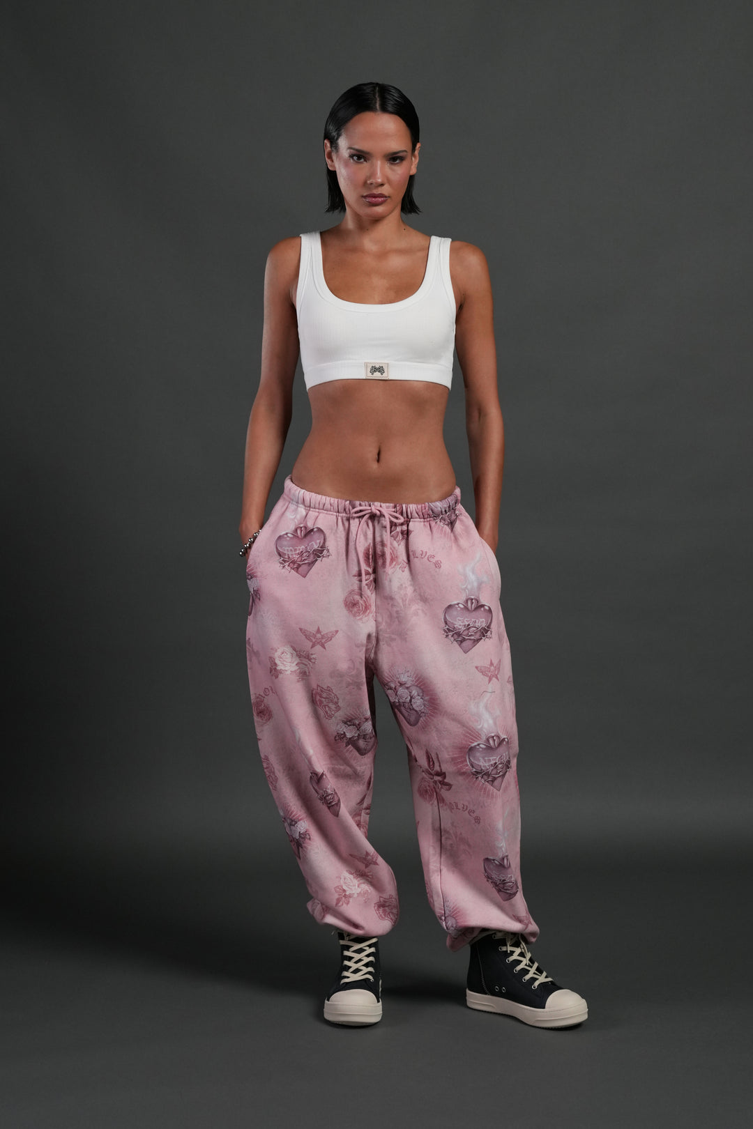 Sacred Path Unisex Lightweight Lounger Sweat Pants in Corazon de Devocion Tonal