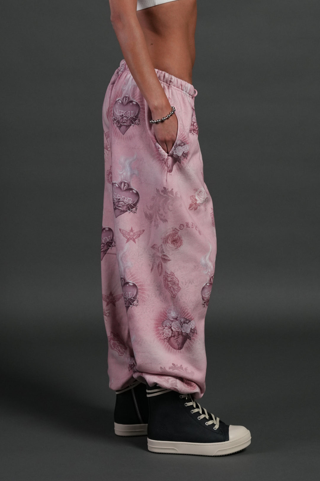 Sacred Path Unisex Lightweight Lounger Sweat Pants in Corazon de Devocion Tonal