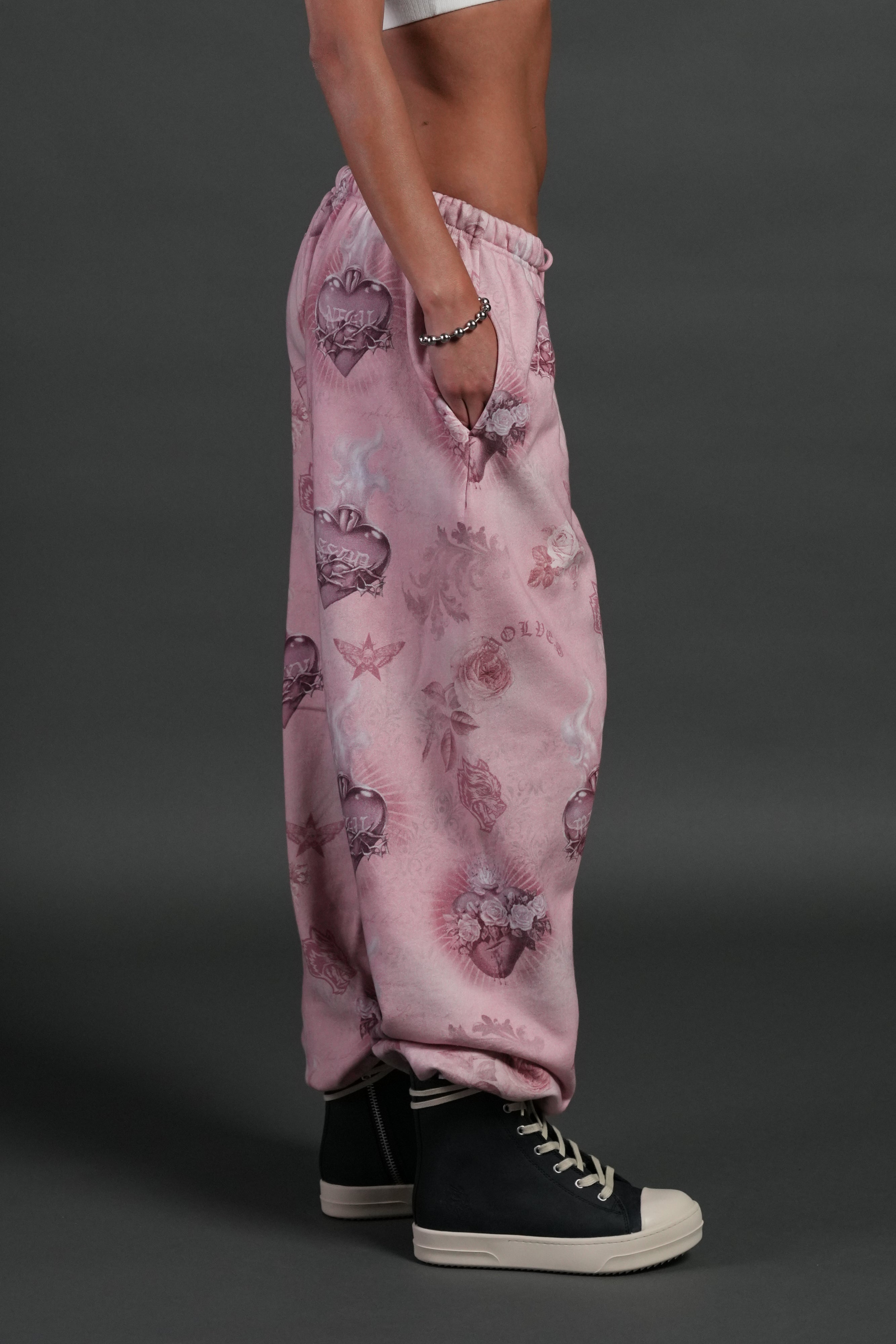 Sacred Path Unisex Lightweight Lounger Sweat Pants in Corazon de Devocion Tonal