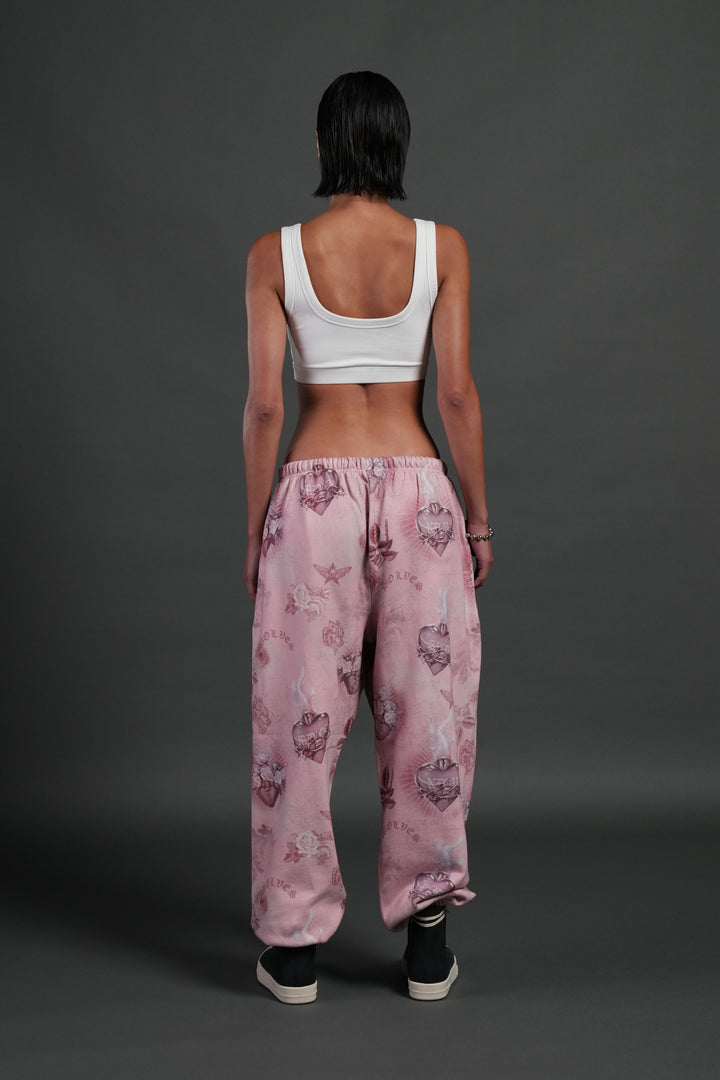 Sacred Path Unisex Lightweight Lounger Sweat Pants in Corazon de Devocion Tonal