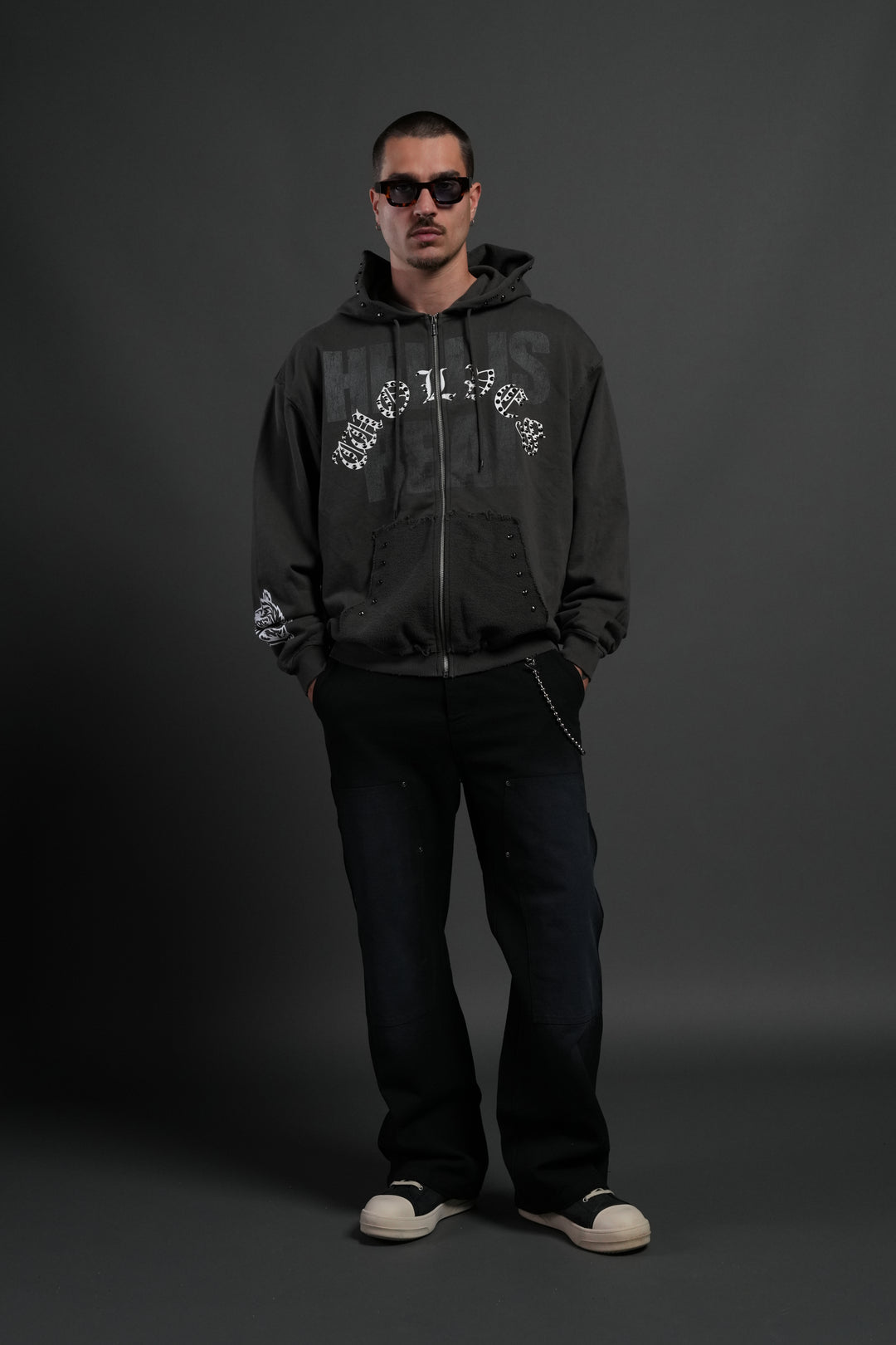 Hell is Real Grunge "Moatis" Zip Hoodie in Wolf Gray