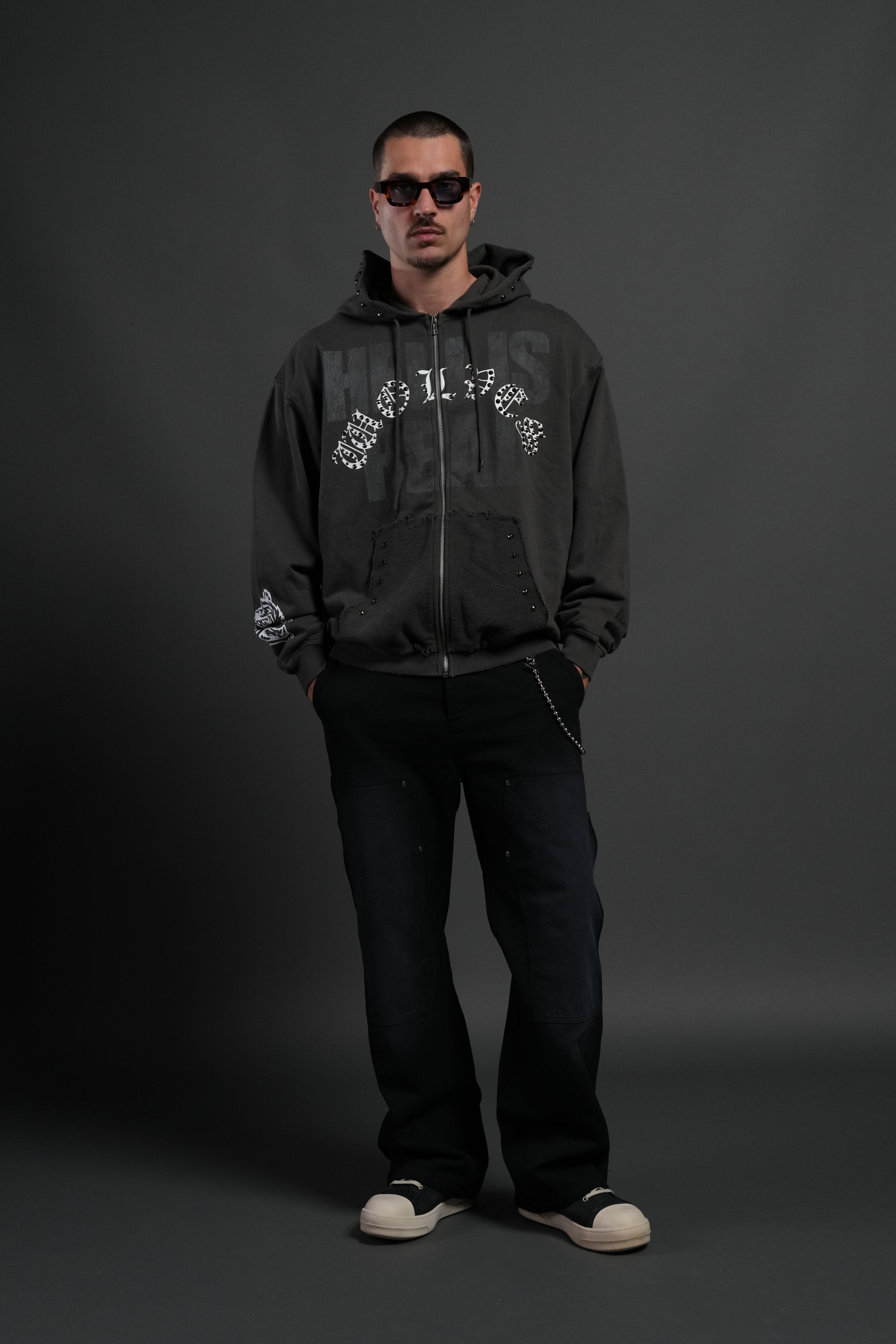 Hell is Real Grunge "Moatis" Zip Hoodie in Wolf Gray