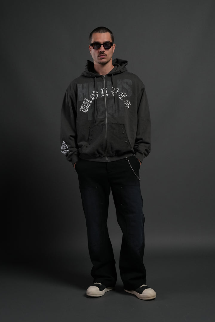 Hell is Real Grunge "Moatis" Zip Hoodie in Wolf Gray