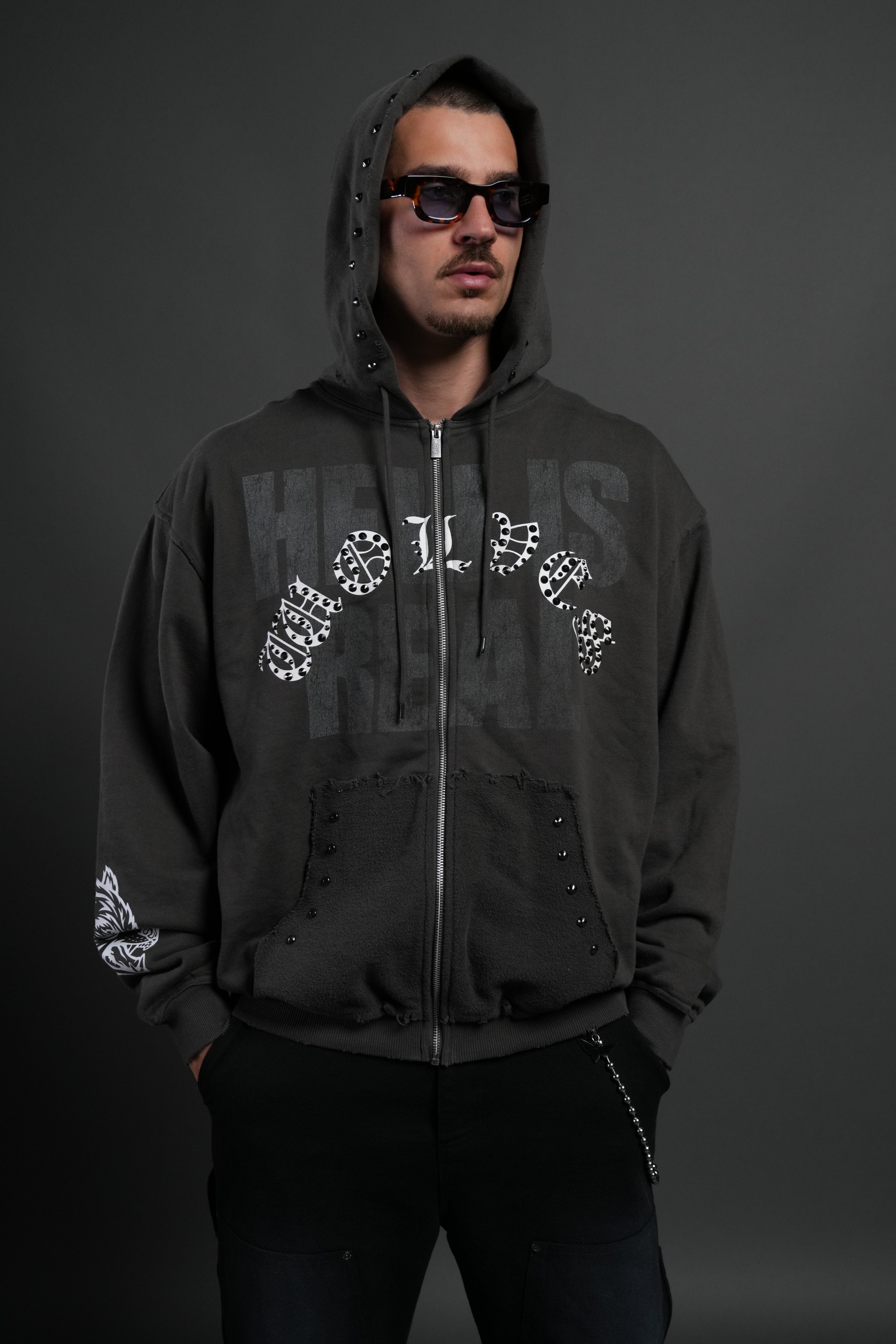 Hell is Real Grunge "Moatis" Zip Hoodie in Wolf Gray