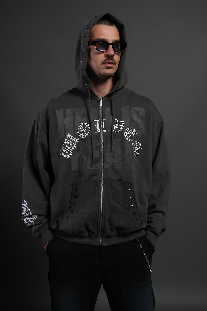 Hell is Real Grunge "Moatis" Zip Hoodie in Wolf Gray