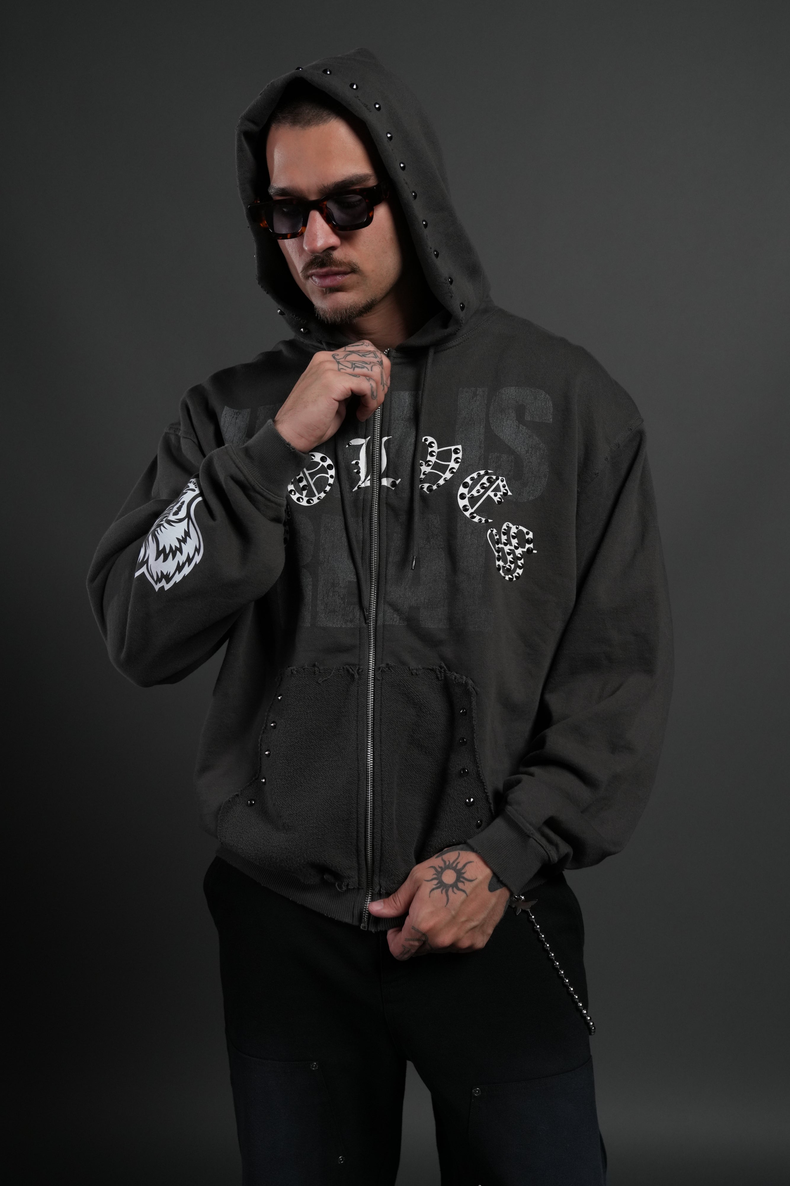 Hell is Real Grunge "Moatis" Zip Hoodie in Wolf Gray