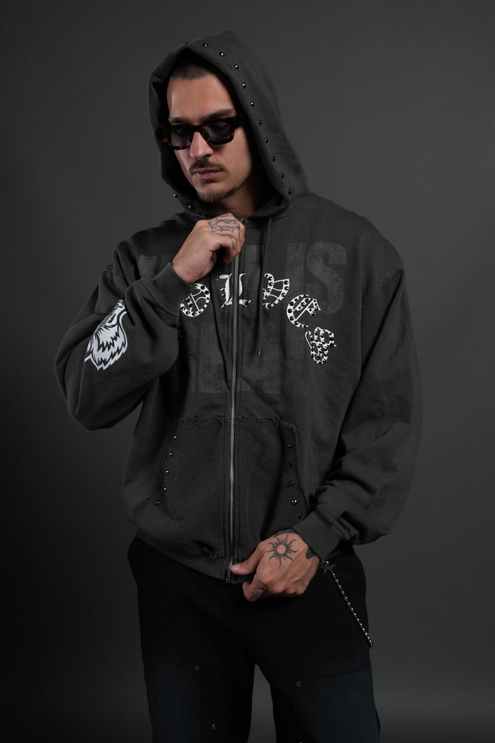 Hell is Real Grunge "Moatis" Zip Hoodie in Wolf Gray
