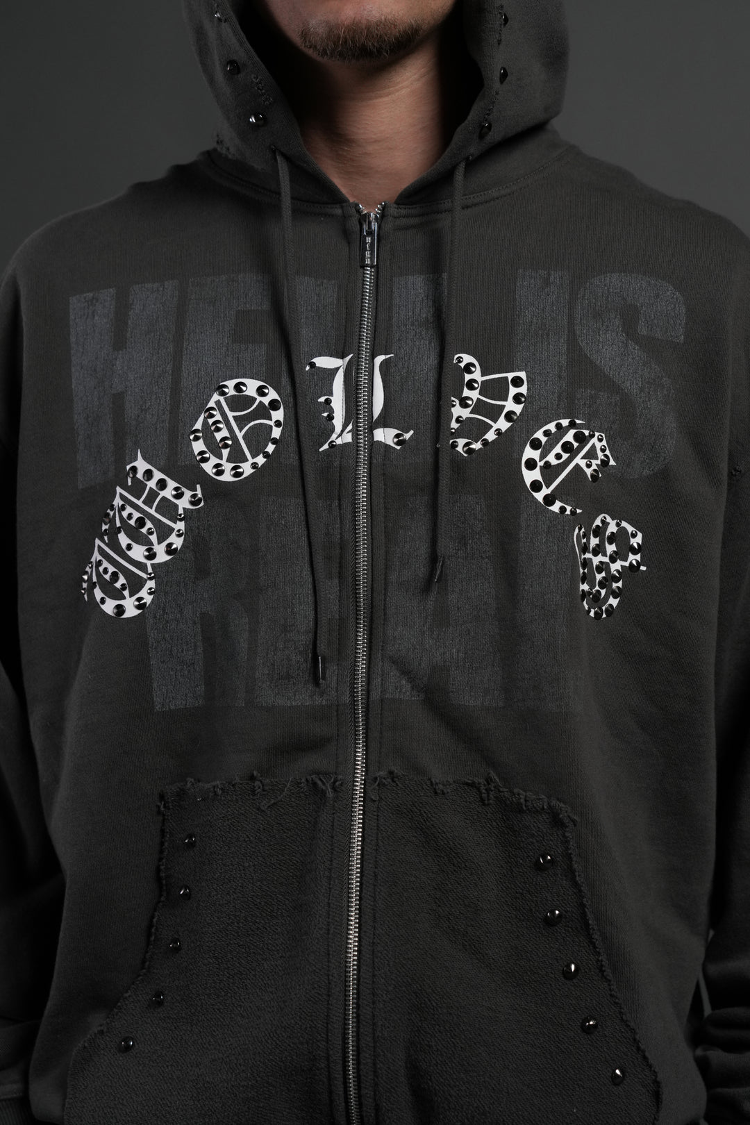 Hell is Real Grunge "Moatis" Zip Hoodie in Wolf Gray