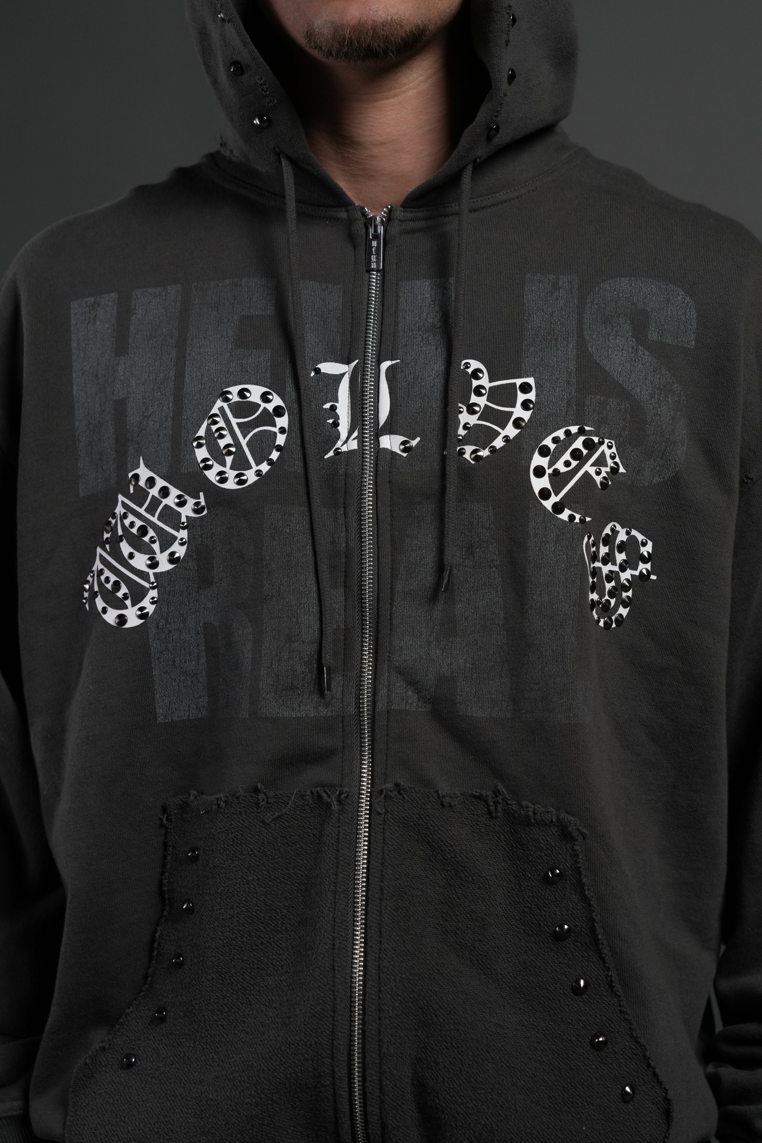 Hell is Real Grunge "Moatis" Zip Hoodie in Wolf Gray