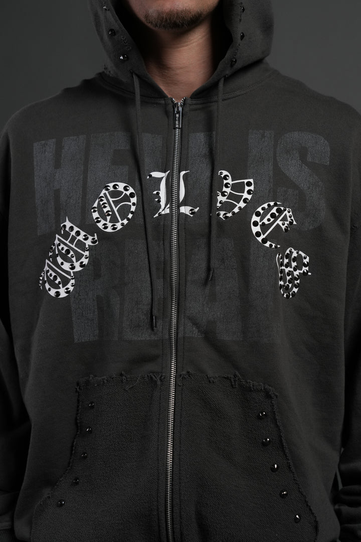 Hell is Real Grunge "Moatis" Zip Hoodie in Wolf Gray