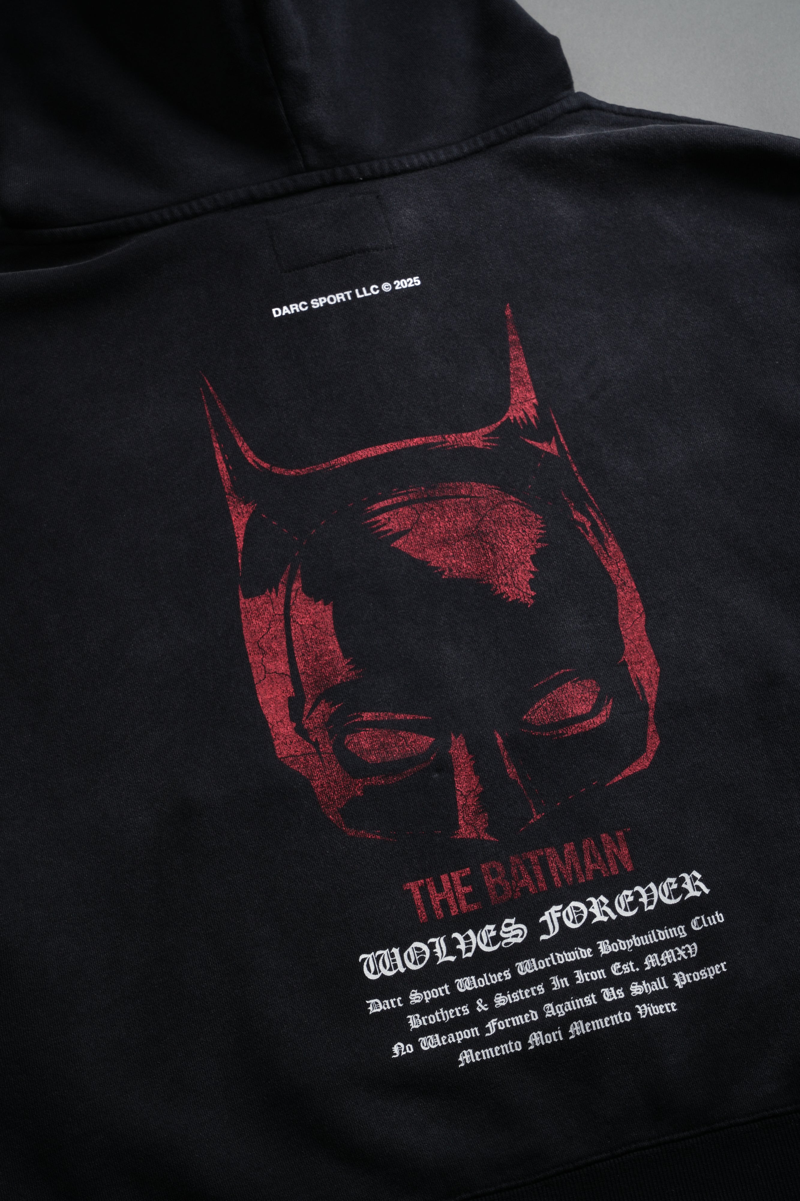The Batman Forever Grunge "Gage Box Cut" Hoodie in Black Drift Wash
