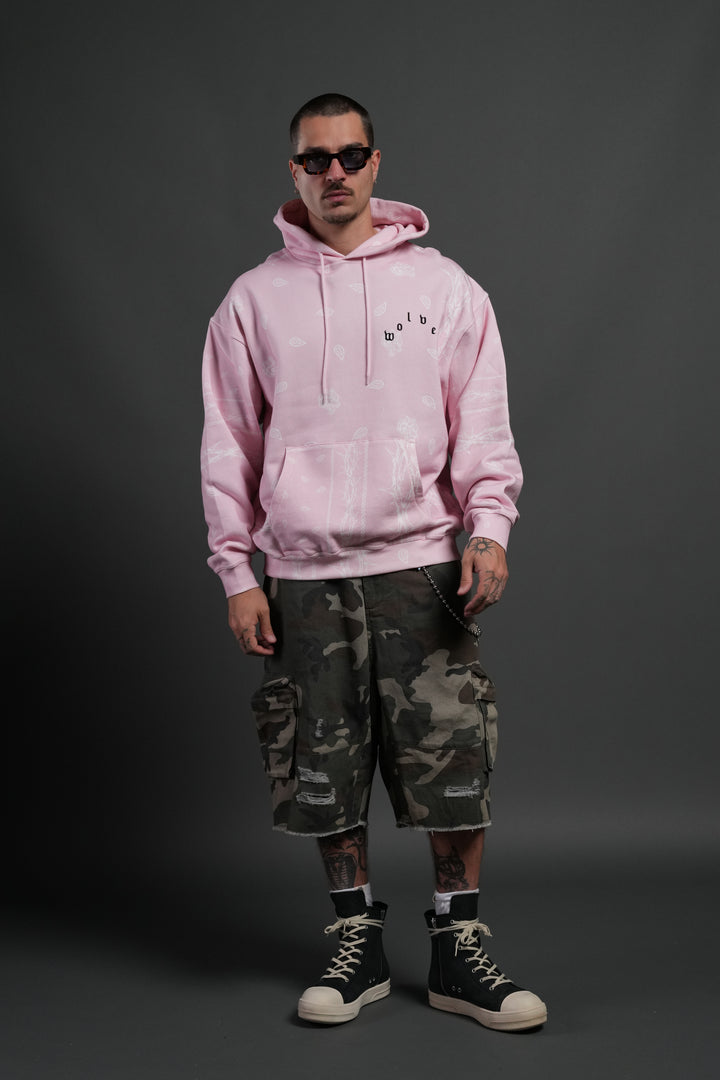 Wolves Pyramid "Bishop" Hoodie in Blush Pink Thorn Paisley