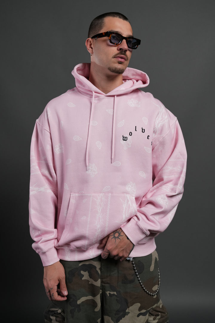 Wolves Pyramid "Bishop" Hoodie in Blush Pink Thorn Paisley