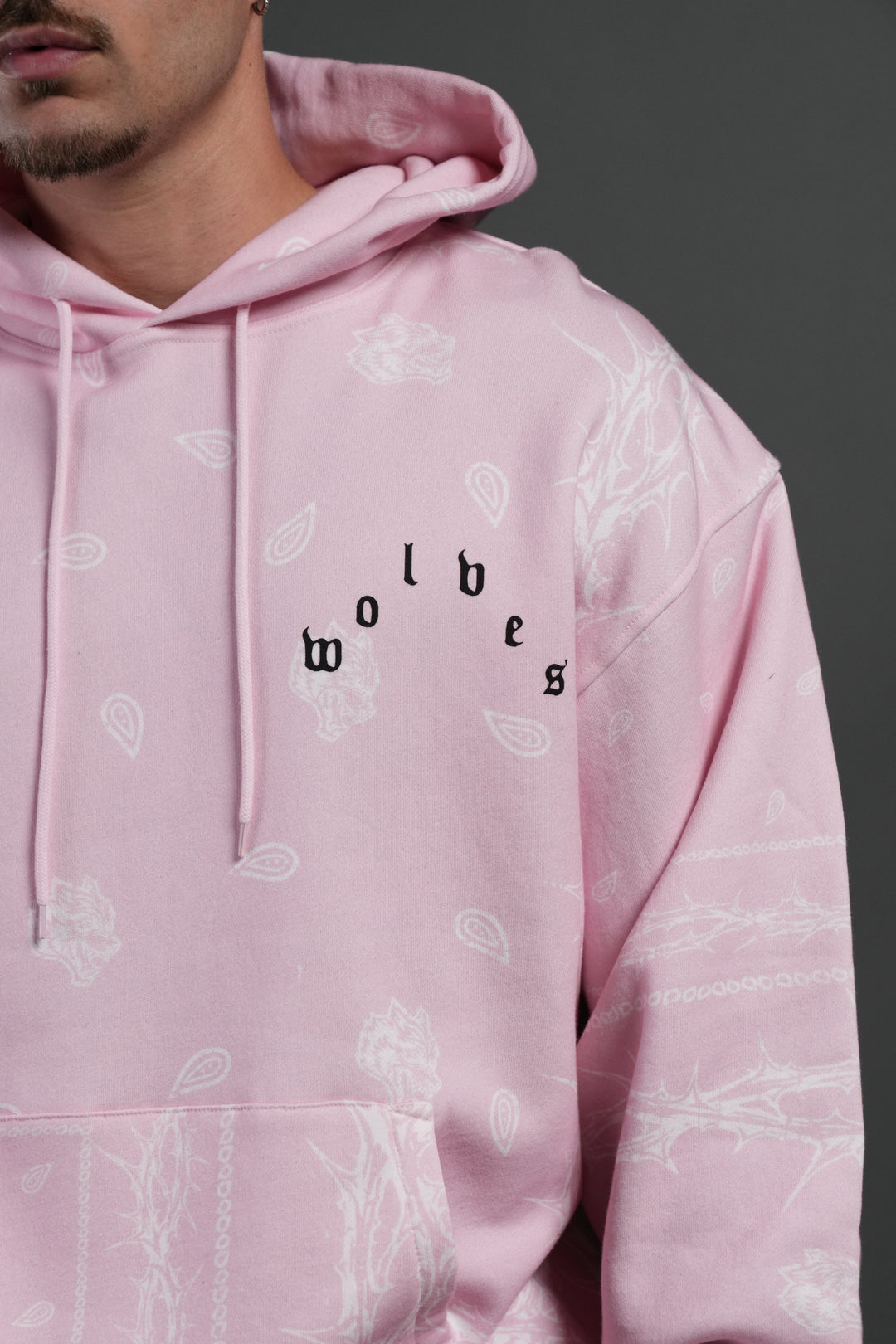 Wolves Pyramid "Bishop" Hoodie in Blush Pink Thorn Paisley