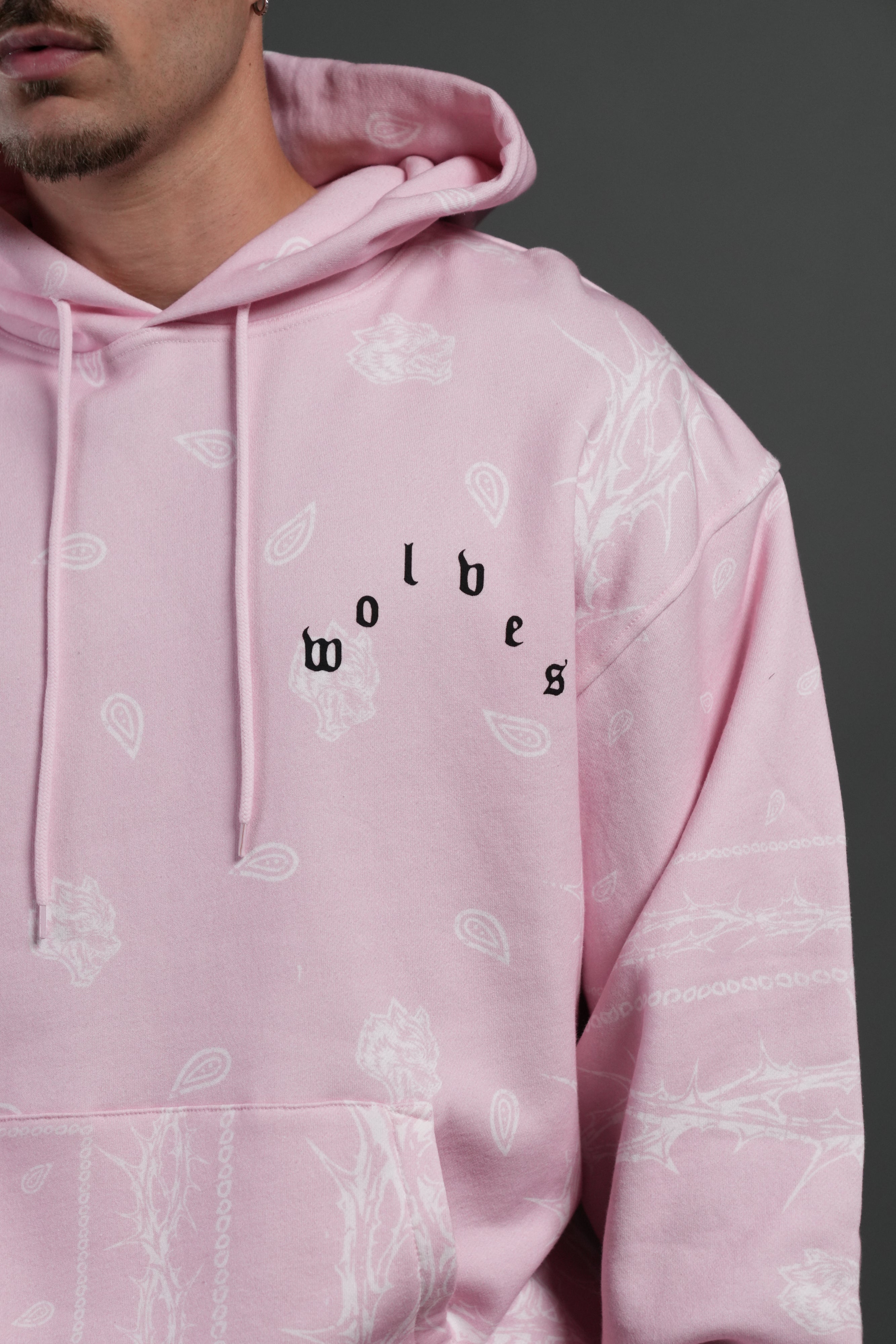Wolves Pyramid "Bishop" Hoodie in Blush Pink Thorn Paisley