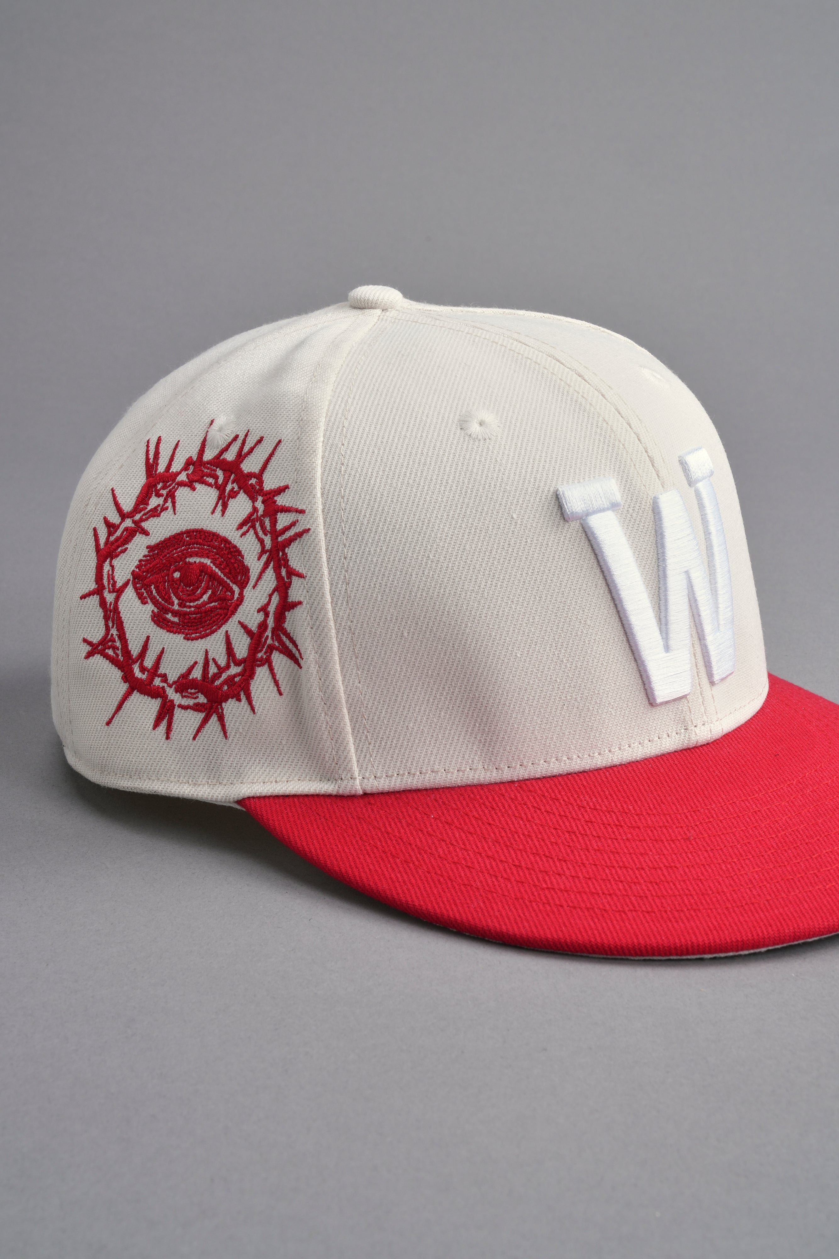 All Seeing W Fitted Hat in Cream/Roman Red