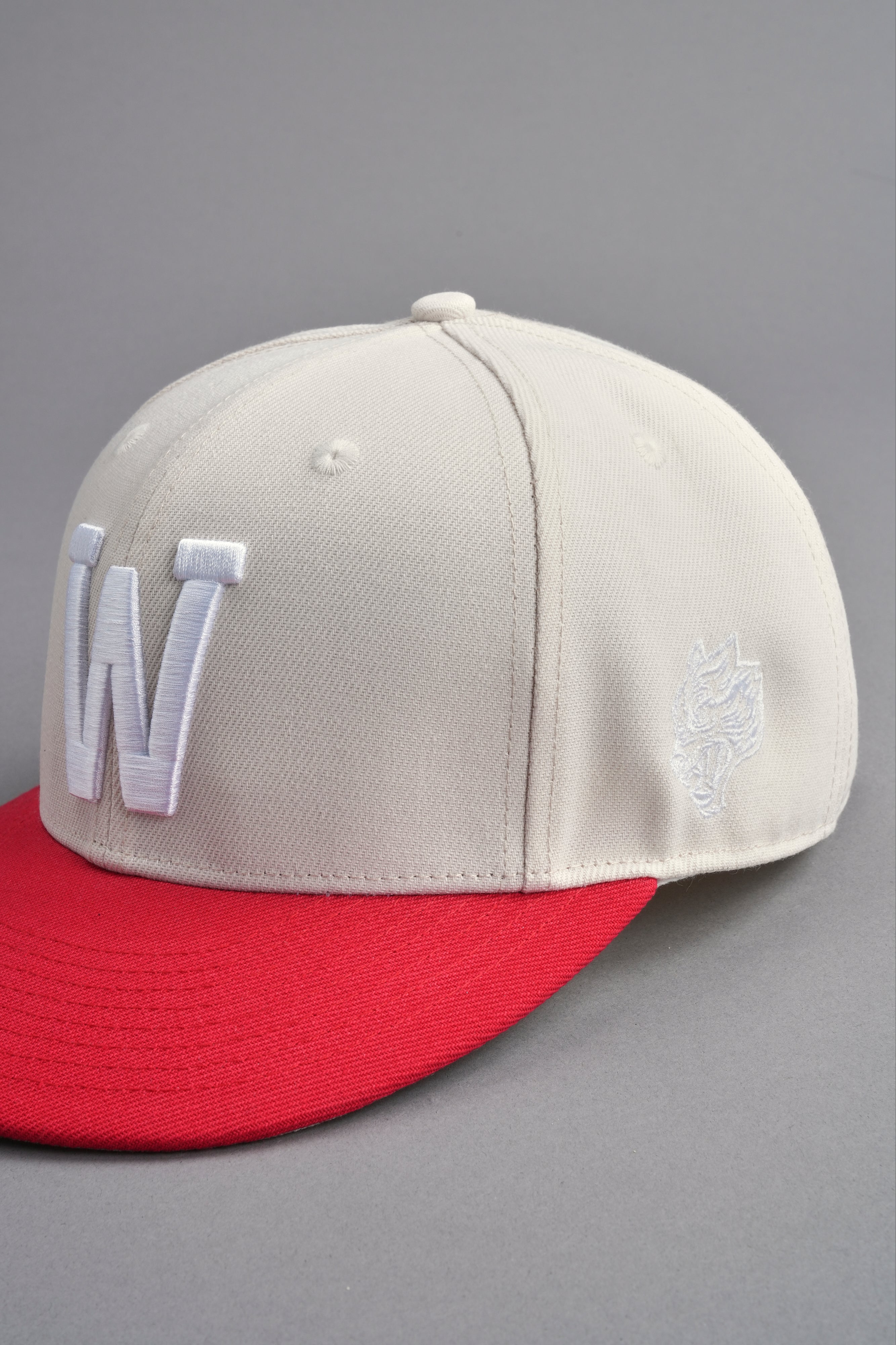 All Seeing W Fitted Hat in Cream/Roman Red