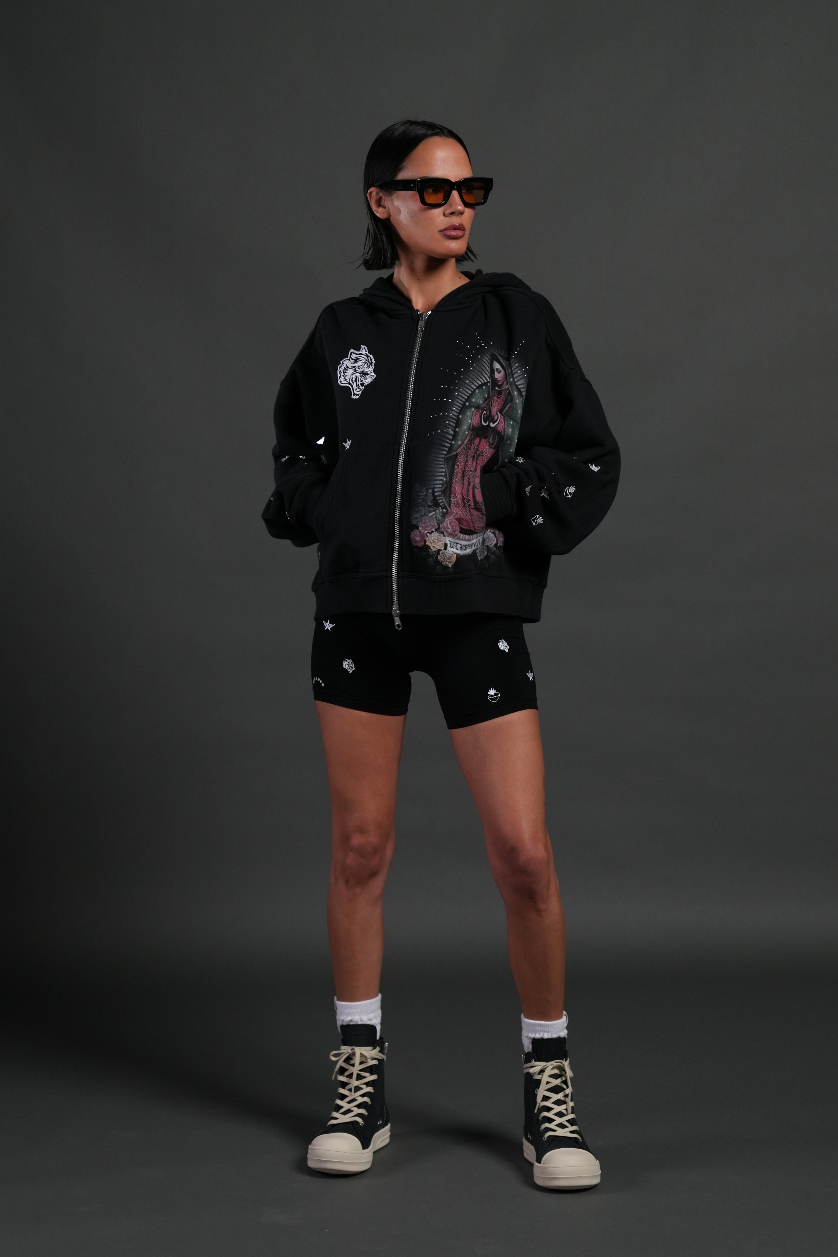 Verona Noir Vex Double Zip Hoodie in Black