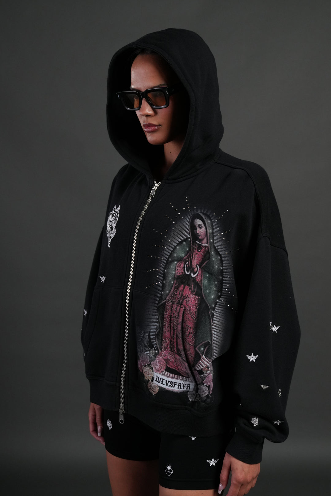 Verona Noir Vex Double Zip Hoodie in Black