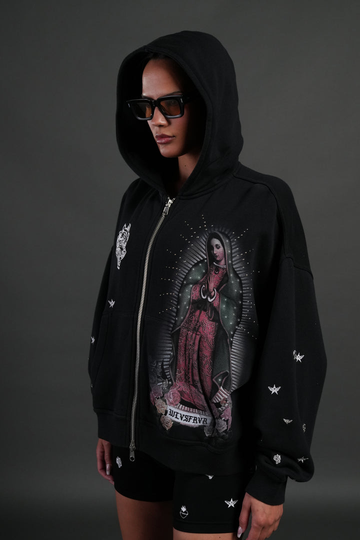 Verona Noir Vex Double Zip Hoodie in Black