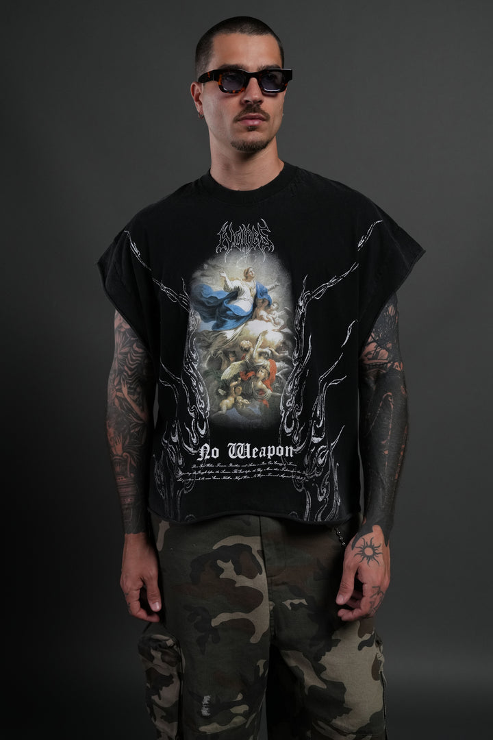 Rise Above Distressed Grunge Cut-Off Tee in Black