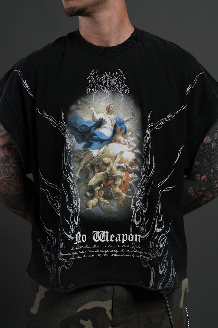 Rise Above Distressed Grunge Cut-Off Tee in Black