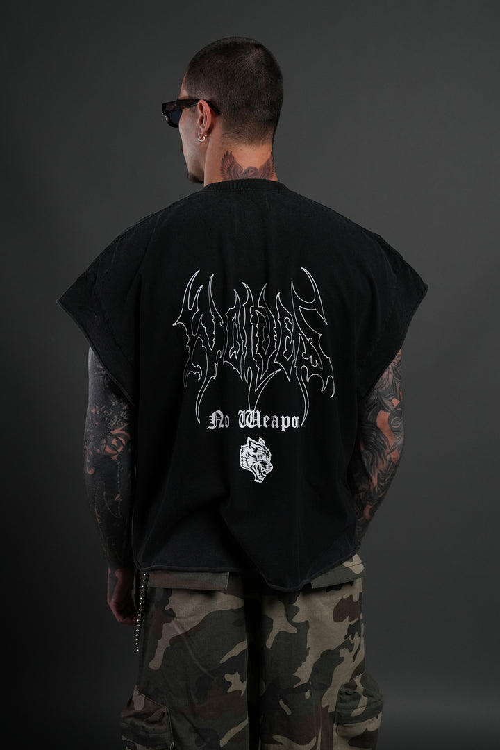 Rise Above Distressed Grunge Cut-Off Tee in Black