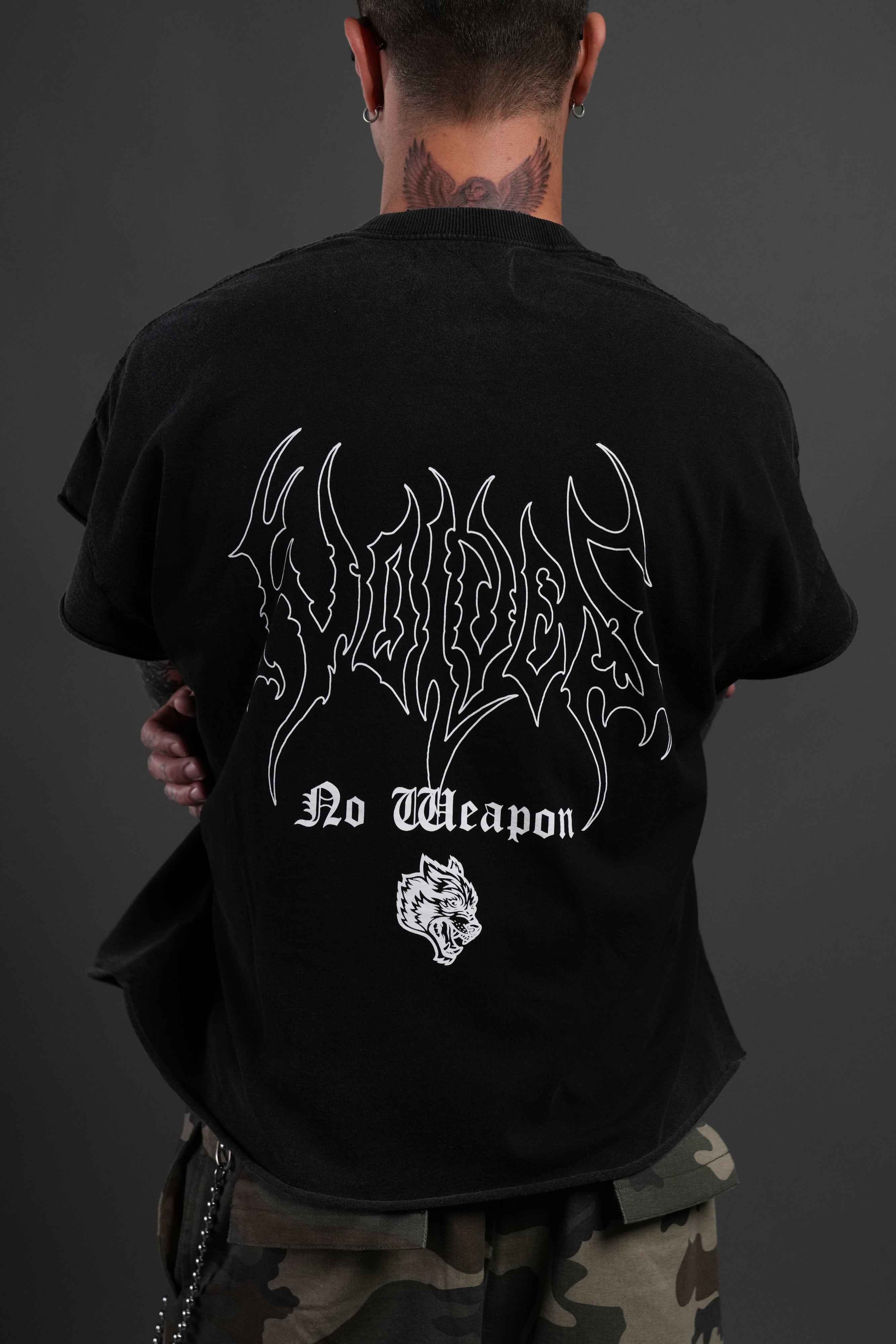 Rise Above Distressed Grunge Cut-Off Tee in Black