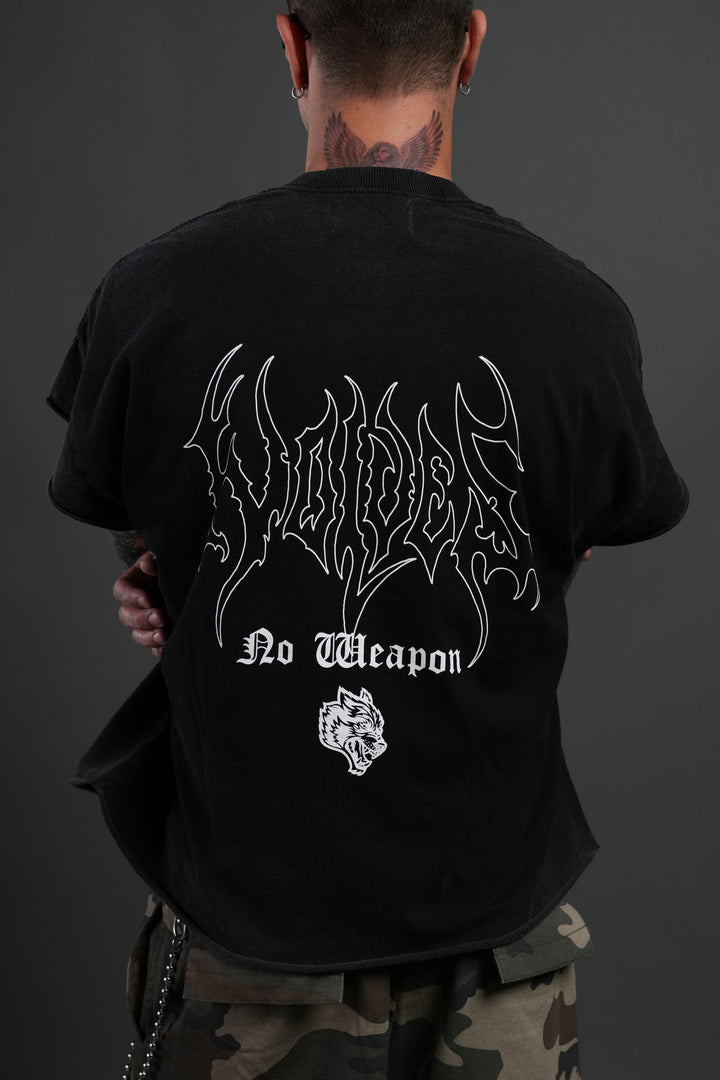 Rise Above Distressed Grunge Cut-Off Tee in Black