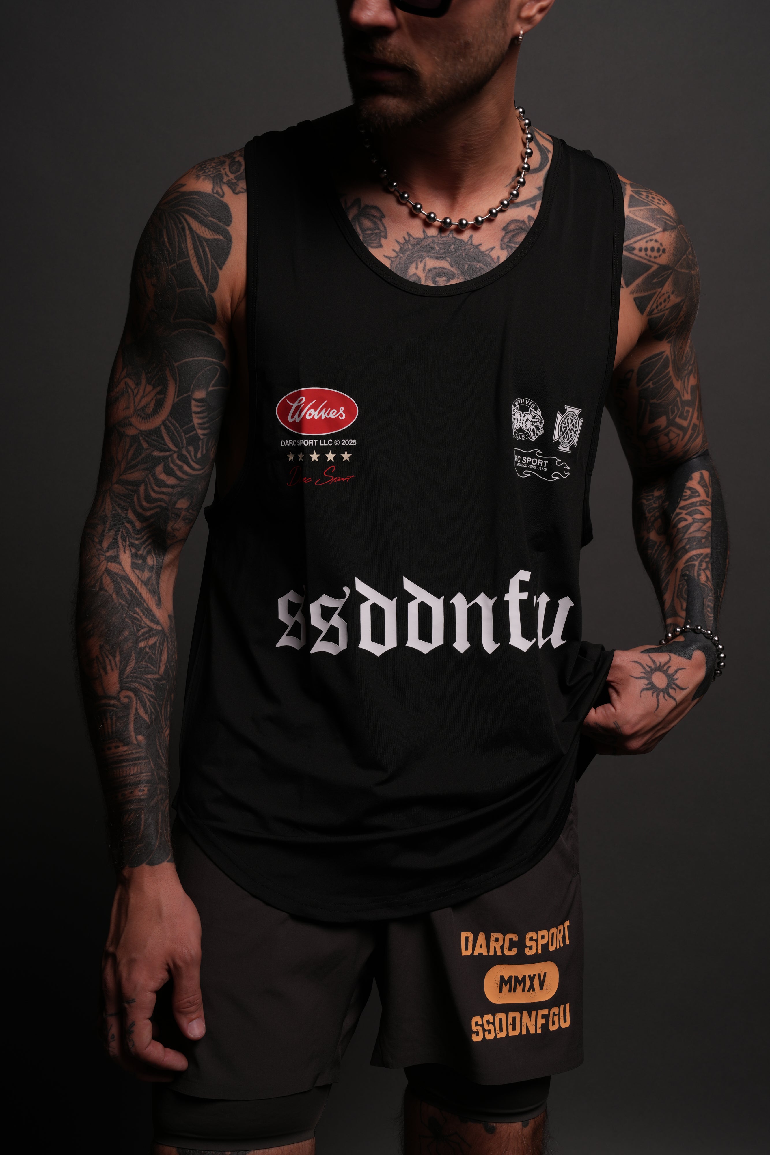 Us Forever "Dry Wolf" (Drop) Tank in Black