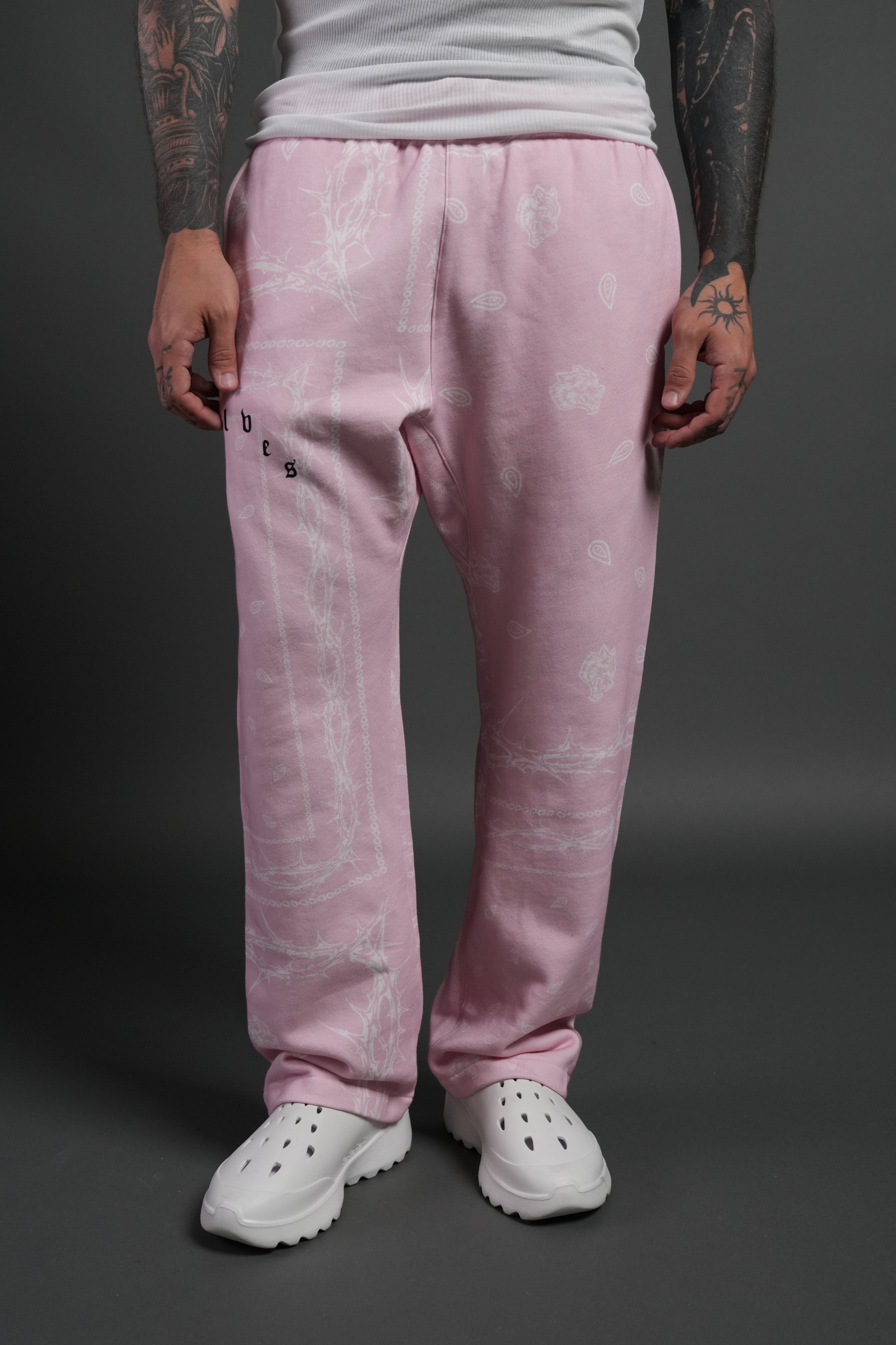 Wolves Pyramid Bigelow Sweat Pants in Blush Pink Thorn Paisley