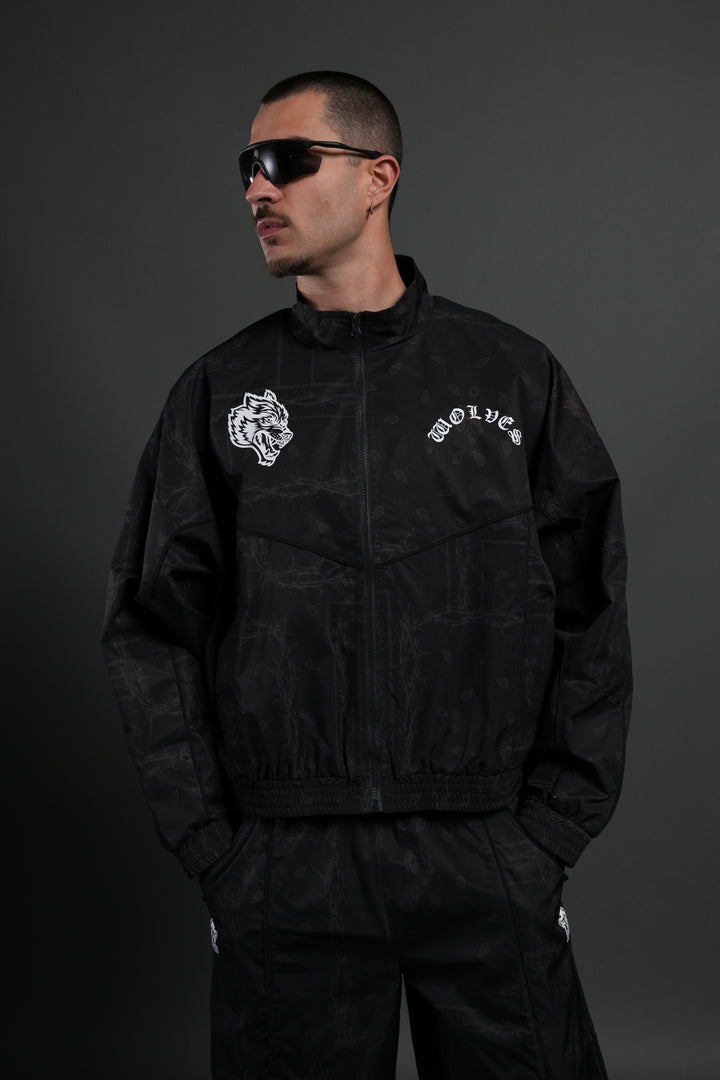 Thorned Paisley Quinn Track Jacket in Black Thorn Paisley